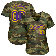 Load image into Gallery viewer, Custom Camo Purple-Gold Authentic Salute To Service Baseball Jersey
