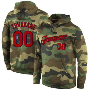 Custom Stitched Camo Red-Navy Sports Pullover Sweatshirt Salute To Service Hoodie