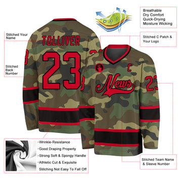 Custom Camo Red-Black Salute To Service Hockey Jersey
