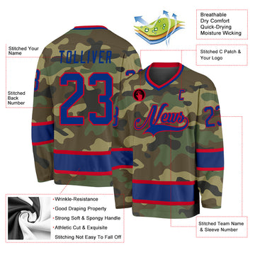 Custom Camo Royal-Red Salute To Service Hockey Jersey