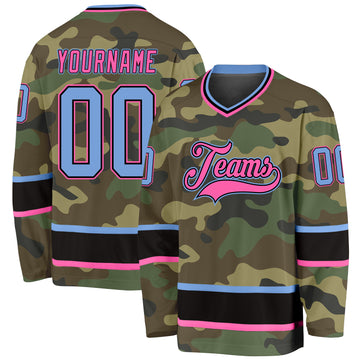 Custom Camo Light Blue-Pink Salute To Service Hockey Jersey