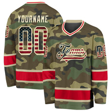 Load image into Gallery viewer, Custom Camo Vintage USA Flag-Red Salute To Service Hockey Jersey
