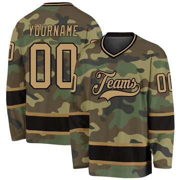 Custom Camo Old Gold-Black Salute To Service Hockey Jersey