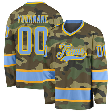 Custom Camo Light Blue-Gold Salute To Service Hockey Jersey