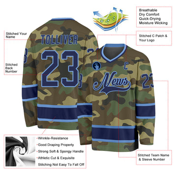 Custom Camo Navy-Light Blue Salute To Service Hockey Jersey