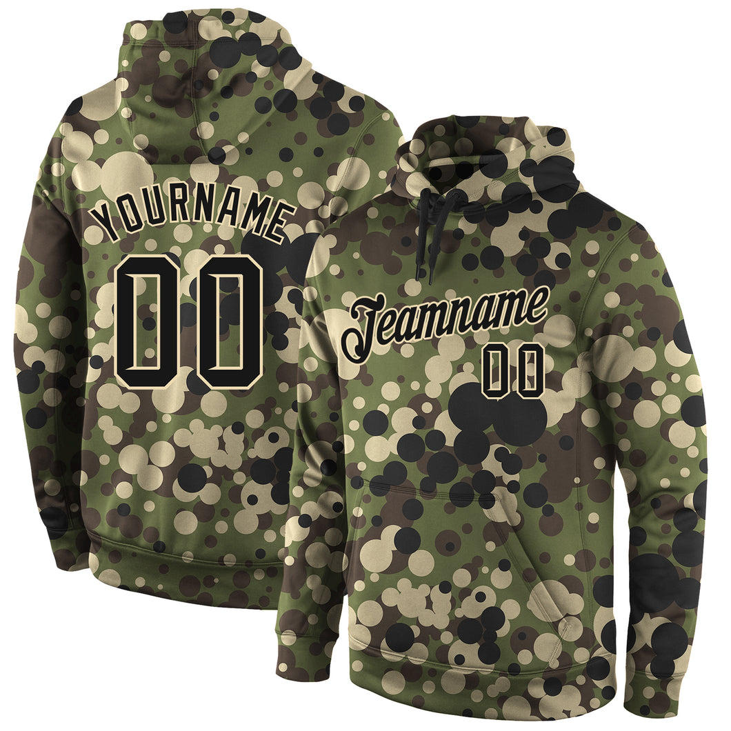 Custom Stitched Camo Black-Cream Sports Pullover Sweatshirt Salute To Service Hoodie