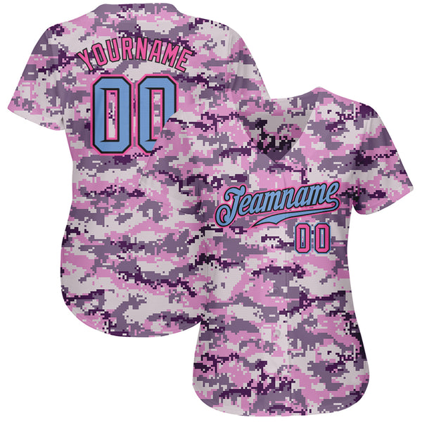 FoxWears Custom Camouflage Pink Light Blue Baseball Jersey  Shirts for Men,Custom Name Camouflage Baseball Jersey Shirts,Camouflage  Baseball Jersey,Camouflage Baseball Jersey Shirt for Team