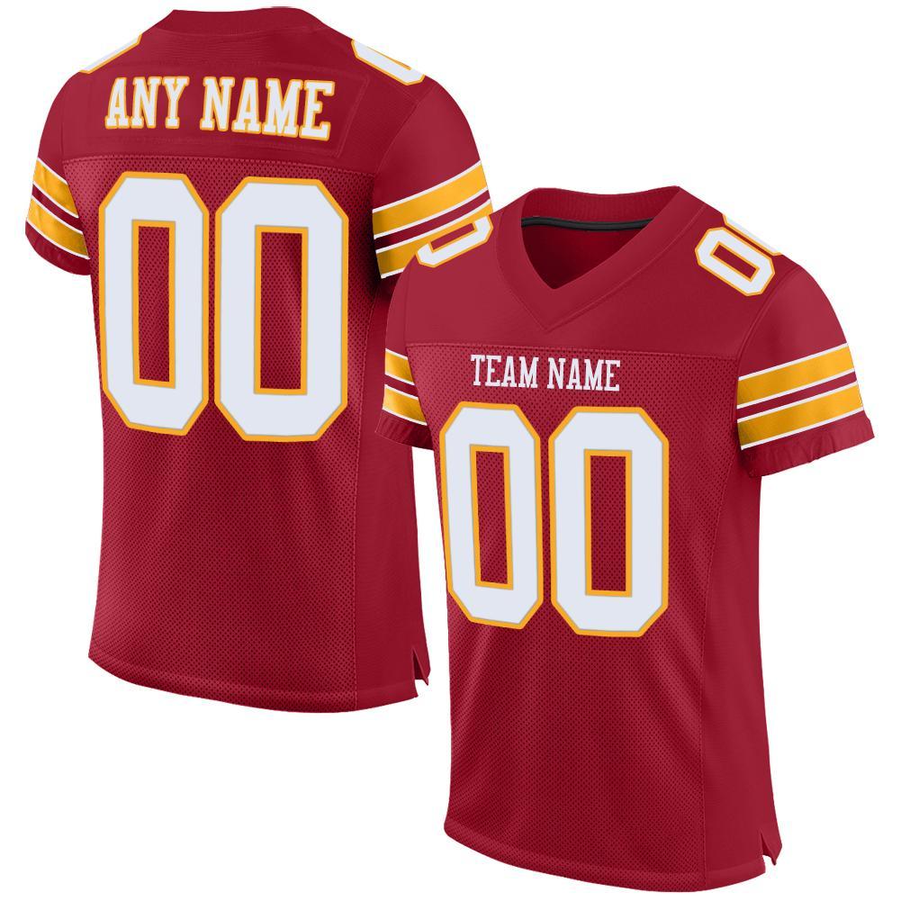 Custom Cardinal White-Gold Mesh Authentic Football Jersey