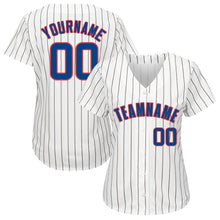 Load image into Gallery viewer, Custom White Royal Pinstripe Royal-Red Baseball Jersey
