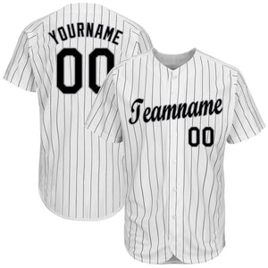 Custom White Black Pinstripe Black-Gray Baseball Jersey