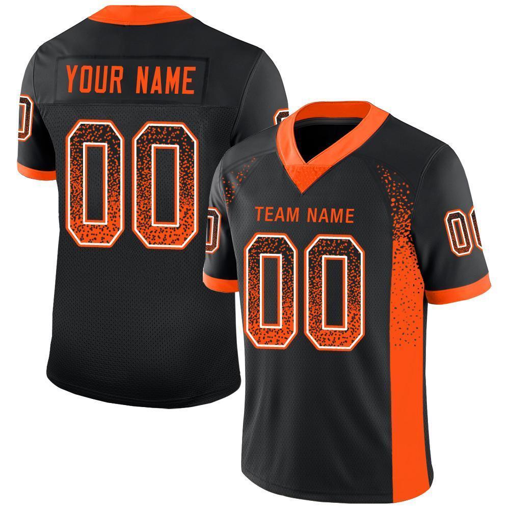 Custom Black Orange-White Mesh Drift Fashion Football Jersey