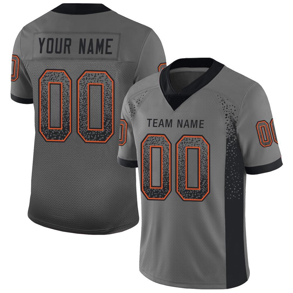 Custom Gray Black-Orange Mesh Drift Fashion Football Jersey