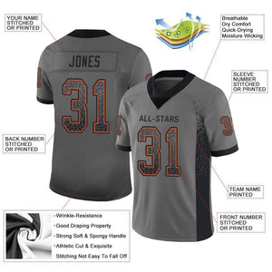 Custom Gray Black-Orange Mesh Drift Fashion Football Jersey