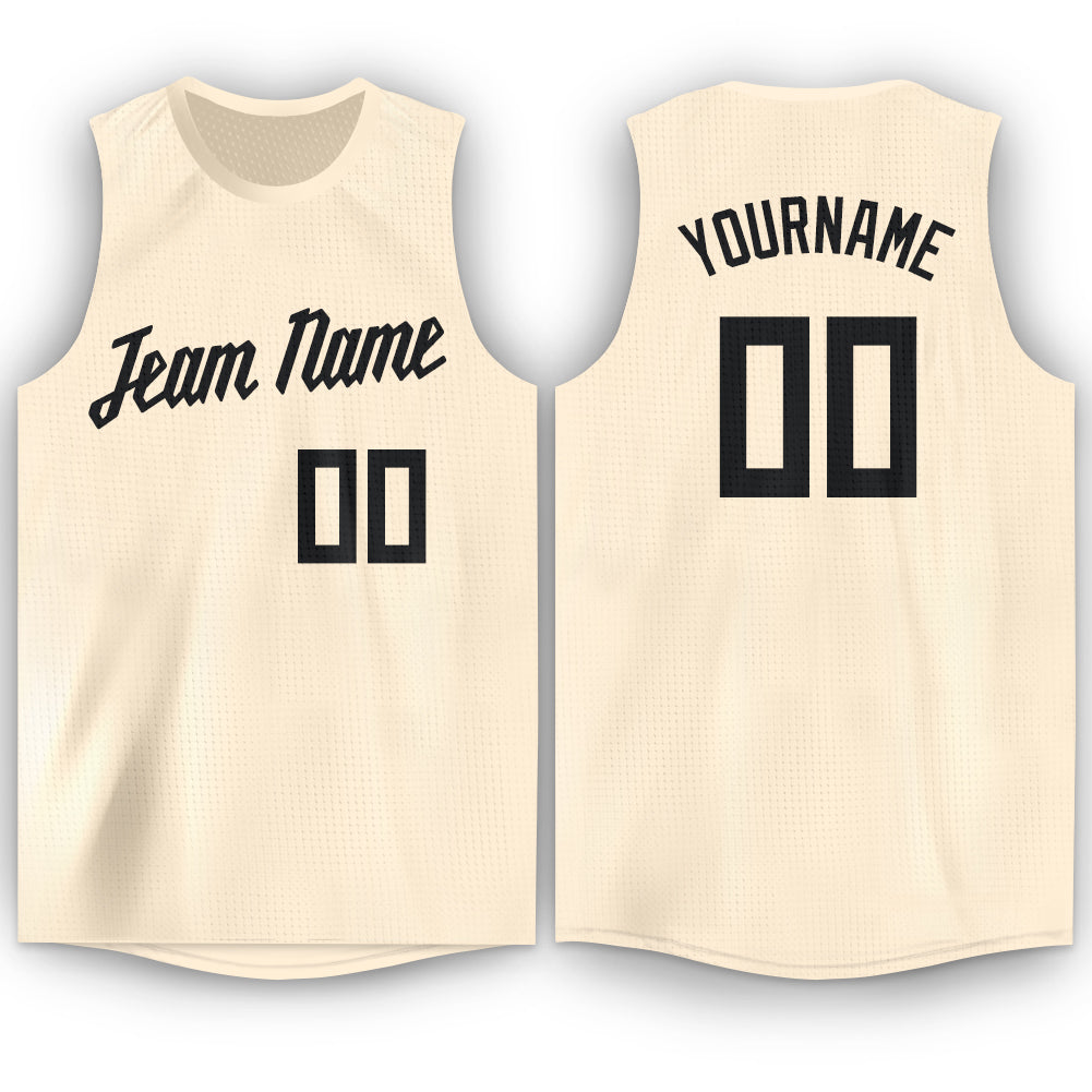 Custom Cream Black Round Neck Suit Basketball Jersey Youth Size:L