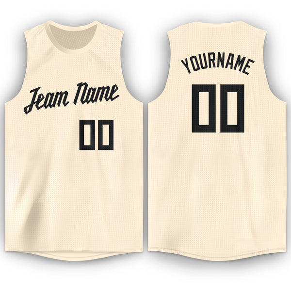 Custom Cream Black Round Neck Basketball Jersey – CustomJerseysPro