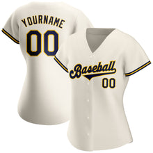 Load image into Gallery viewer, Custom Cream Navy-Gold Authentic Baseball Jersey
