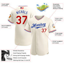 Загрузить изображение в средство просмотра галереи, Custom Cream Red-Royal Authentic American Flag Fashion Baseball Jersey
