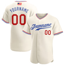 Загрузить изображение в средство просмотра галереи, Custom Cream Red-Royal Authentic American Flag Fashion Baseball Jersey
