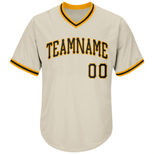 Laden Sie das Bild in den Galerie-Viewer, Custom Cream Black-Gold Authentic Throwback Rib-Knit Baseball Jersey Shirt
