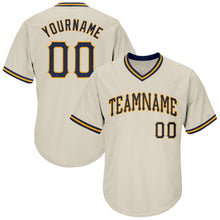Load image into Gallery viewer, Custom Cream Navy-Gold Authentic Throwback Rib-Knit Baseball Jersey Shirt
