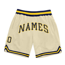 Laden Sie das Bild in den Galerie-Viewer, Custom Cream Navy-Gold Authentic Throwback Basketball Shorts
