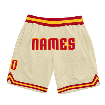 Custom Cream Red-Gold Authentic Throwback Basketball Shorts