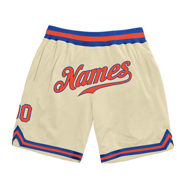 Custom Cream Orange-Royal Authentic Throwback Basketball Shorts