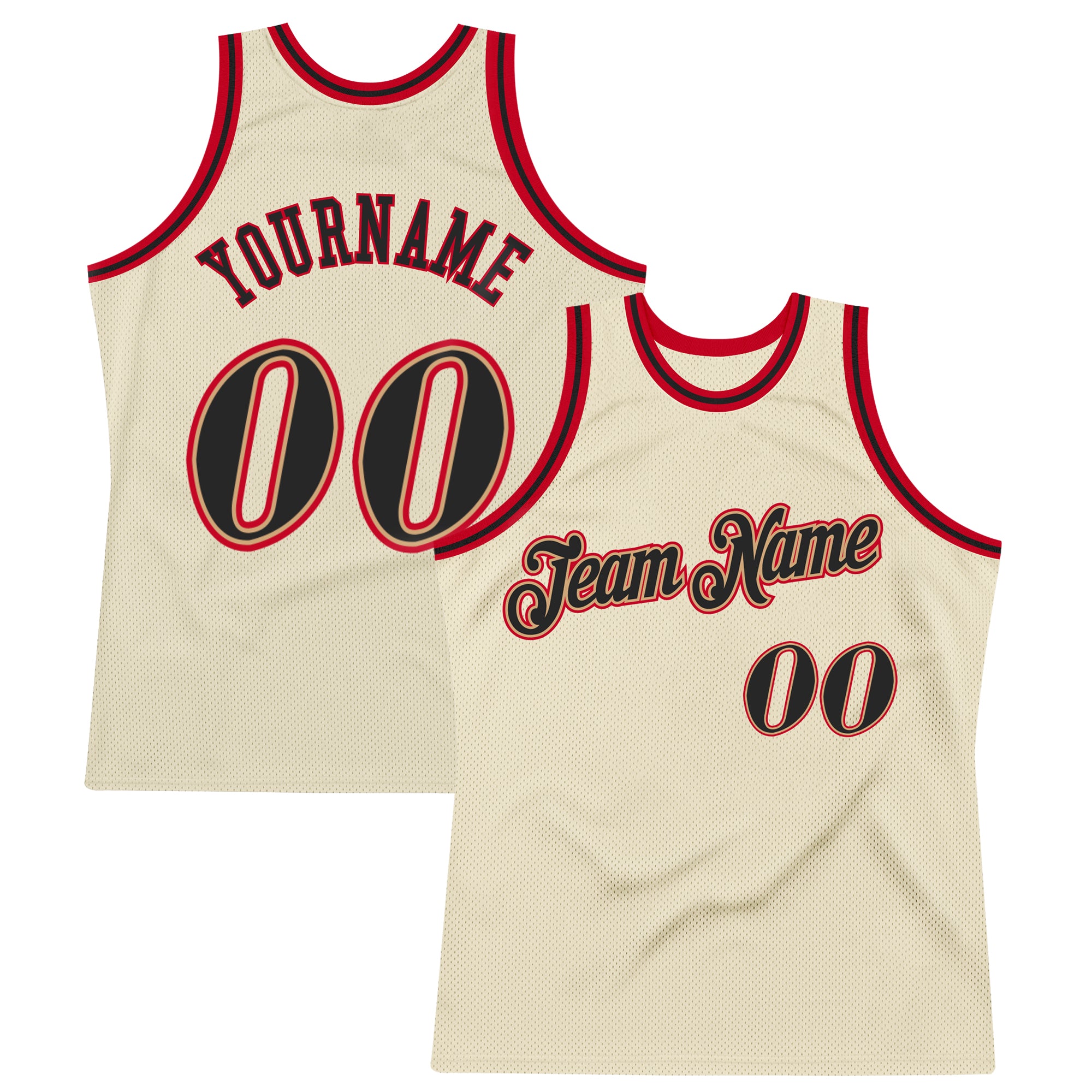 Cheap Custom Cream Red-Black Authentic Throwback Basketball Jersey