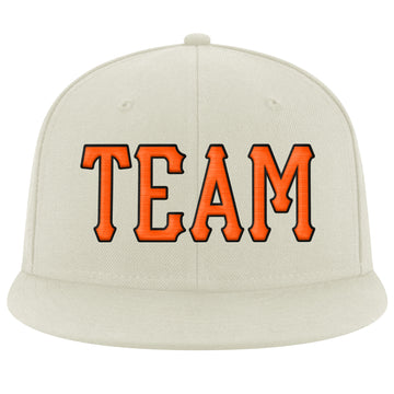 Custom Cream Orange-Black Stitched Adjustable Snapback Hat
