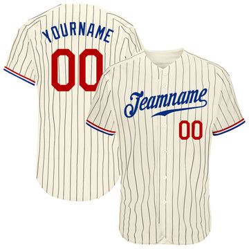 Custom Cream Black Pinstripe Red-Royal Authentic Baseball Jersey