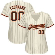 Laden Sie das Bild in den Galerie-Viewer, Custom Cream Black Pinstripe Black-Orange Authentic Baseball Jersey
