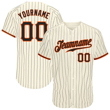 Laden Sie das Bild in den Galerie-Viewer, Custom Cream Black Pinstripe Black-Orange Authentic Baseball Jersey
