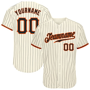 Custom Cream Black Pinstripe Black-Orange Authentic Baseball Jersey