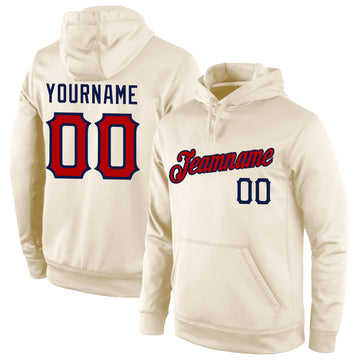 Custom Stitched Cream Red-Navy Sports Pullover Sweatshirt Hoodie