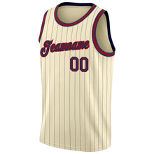 Load image into Gallery viewer, Custom Cream Navy Pinstripe Navy-Red Authentic Basketball Jersey
