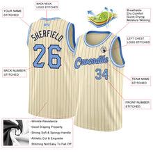 Load image into Gallery viewer, Custom Cream Navy Pinstripe Light Blue-Black Authentic Basketball Jersey
