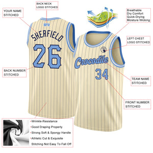 Custom Cream Navy Pinstripe Light Blue-Black Authentic Basketball Jersey