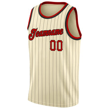 Load image into Gallery viewer, Custom Cream Black Pinstripe Red-Black Authentic Basketball Jersey
