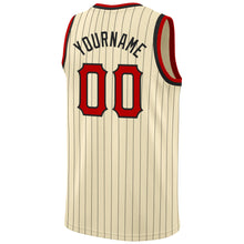 Load image into Gallery viewer, Custom Cream Black Pinstripe Red-Black Authentic Basketball Jersey
