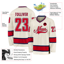 Load image into Gallery viewer, Custom Cream Red-Navy Hockey Jersey

