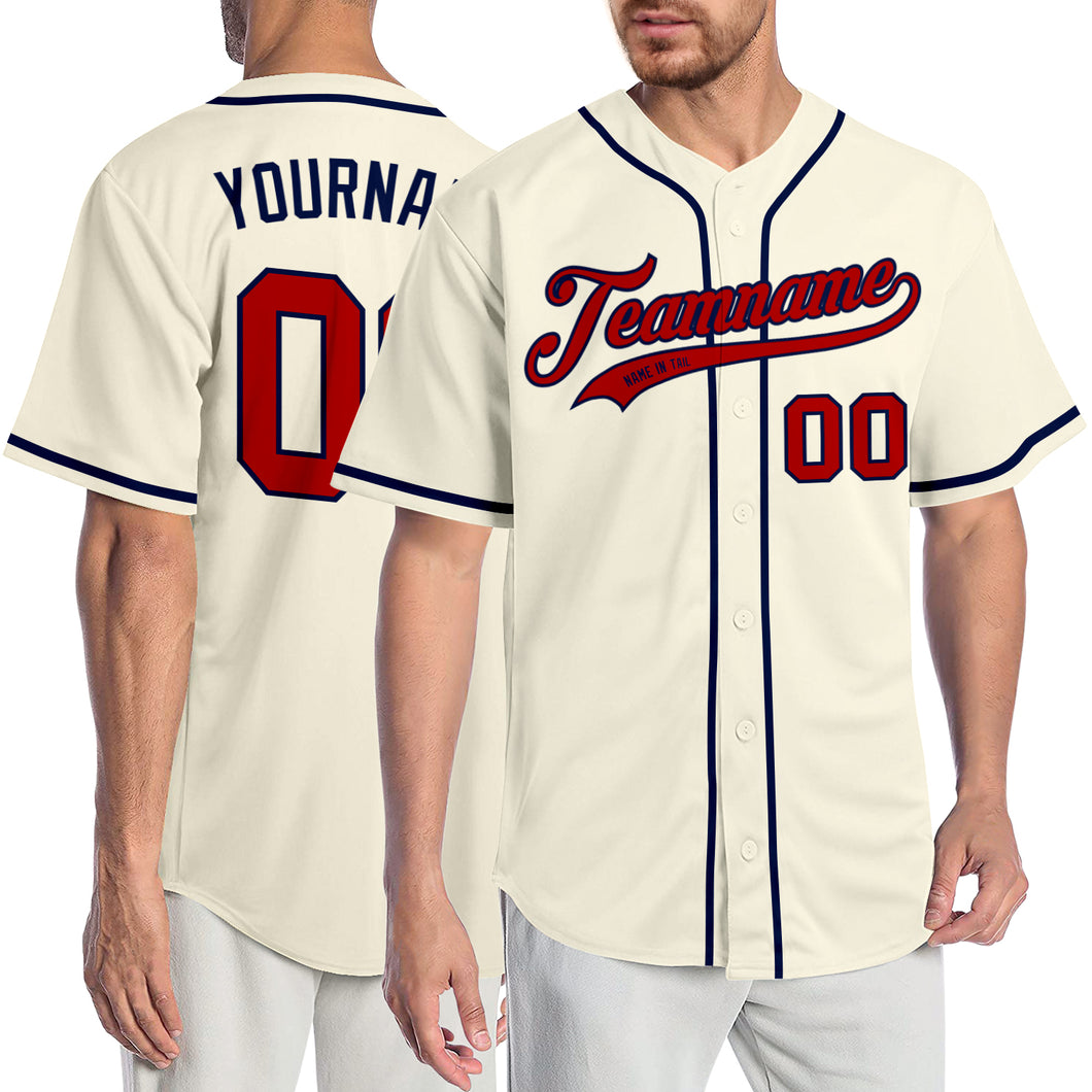 Custom Cream Red-Navy Authentic Baseball Jersey