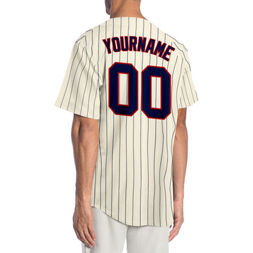 Custom Cream Navy Pinstripe Navy-Red Authentic Baseball Jersey