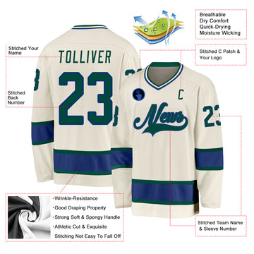 Custom Cream Green-Royal Hockey Jersey