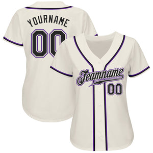 Custom Cream Black-Purple Authentic Baseball Jersey