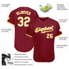 Load image into Gallery viewer, Custom Crimson Cream Pinstripe Gold-White Authentic Baseball Jersey
