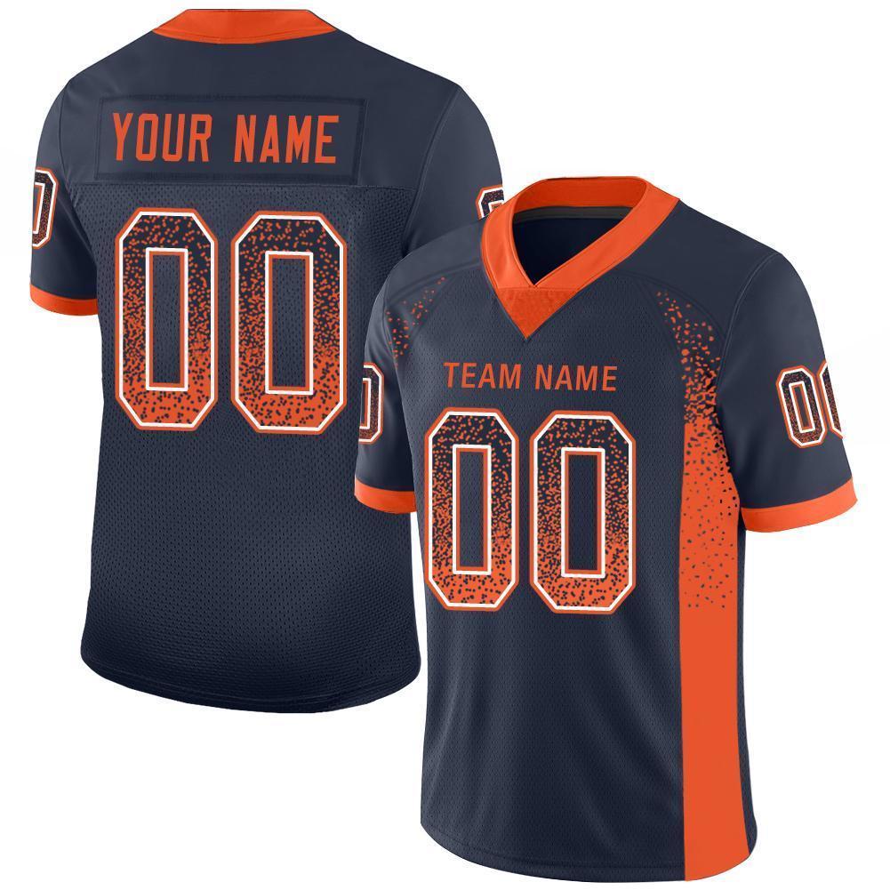 Custom Navy Orange-White Mesh Drift Fashion Football Jersey