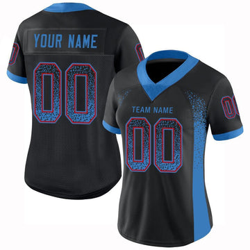 Custom Black Powder Blue-Red Mesh Drift Fashion Football Jersey