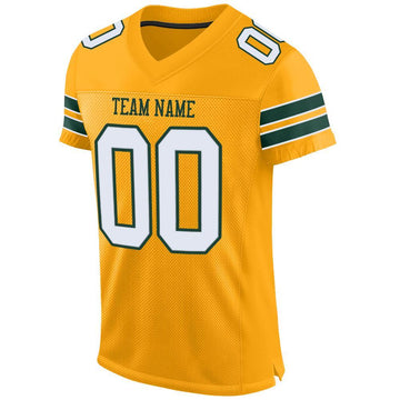 Custom Gold White-Green Mesh Authentic Football Jersey