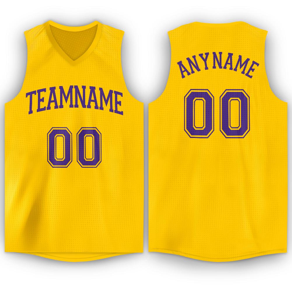 Custom Gold Purple V-Neck Basketball Jersey