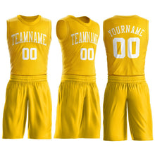 Load image into Gallery viewer, Custom Gold White Round Neck Suit Basketball Jersey
